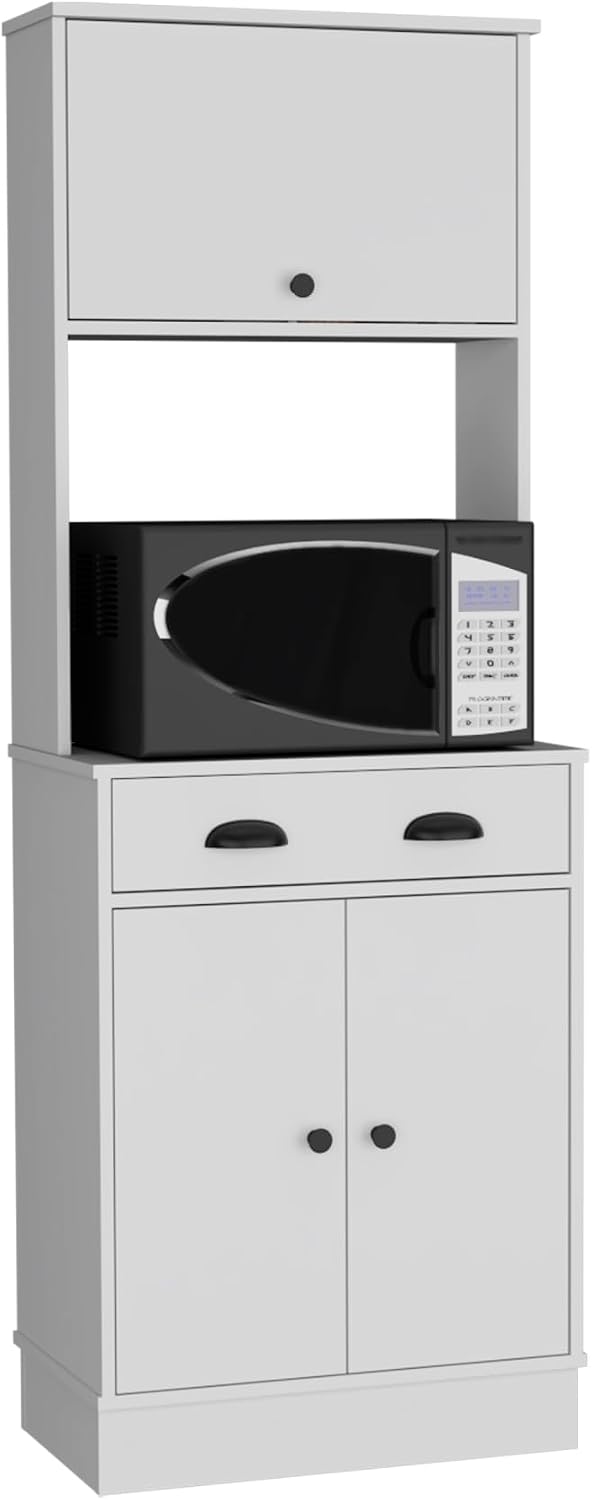 Apex Kitchen Pantry 66.3" H with Drawer, 2 Cabinets, and Microwave Stand, White