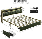 LIKIMIO King Size Bed Frame with 2 Drawers and Charging Station