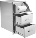 Outdoor Kitchen Drawers, 17" W x 30" H x 21" D Stainless Steel BBQ Drawer with Paper Towel Holder Combo, Flush Mount Triple Access Drawers with Handle for Outdoor Kitchen Island, Patio Grill Station