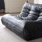 Comfy Lazy Floor Sofa Couch,Soft Armless Chair,Faux Leather Lounge Chair,Corner Relax Sofa Couch for Living Room Bedroom,Salon Office,Adults（Black+3 Seat