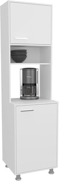 FM FURNITURE Kitchen Pantry Storage Cabinet, Freestanding Organizer with Doors and Open Shelves, Space Saving Kitchen Storage, White