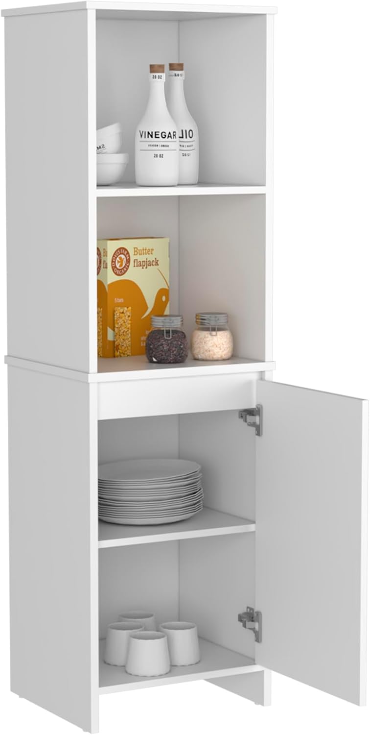 Kitchen Pantry Feery, Single Door Cabinet, Interior and External Shelves, White Finish