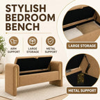 52" Upholstered Storage Bench, Brown, Armrests, Wood Frame | Mid-century storage ottoman bench, soft fabric, high-density foam. Perfect for end of bed, entryway, living room, bedroom.