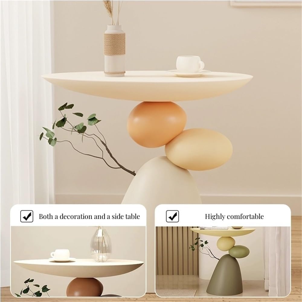 Multifunctional Sofa Side Table, Small Accent Table, Modern Resin End Table, Round Coffee Table for Living Room, Bedroom(Brown)