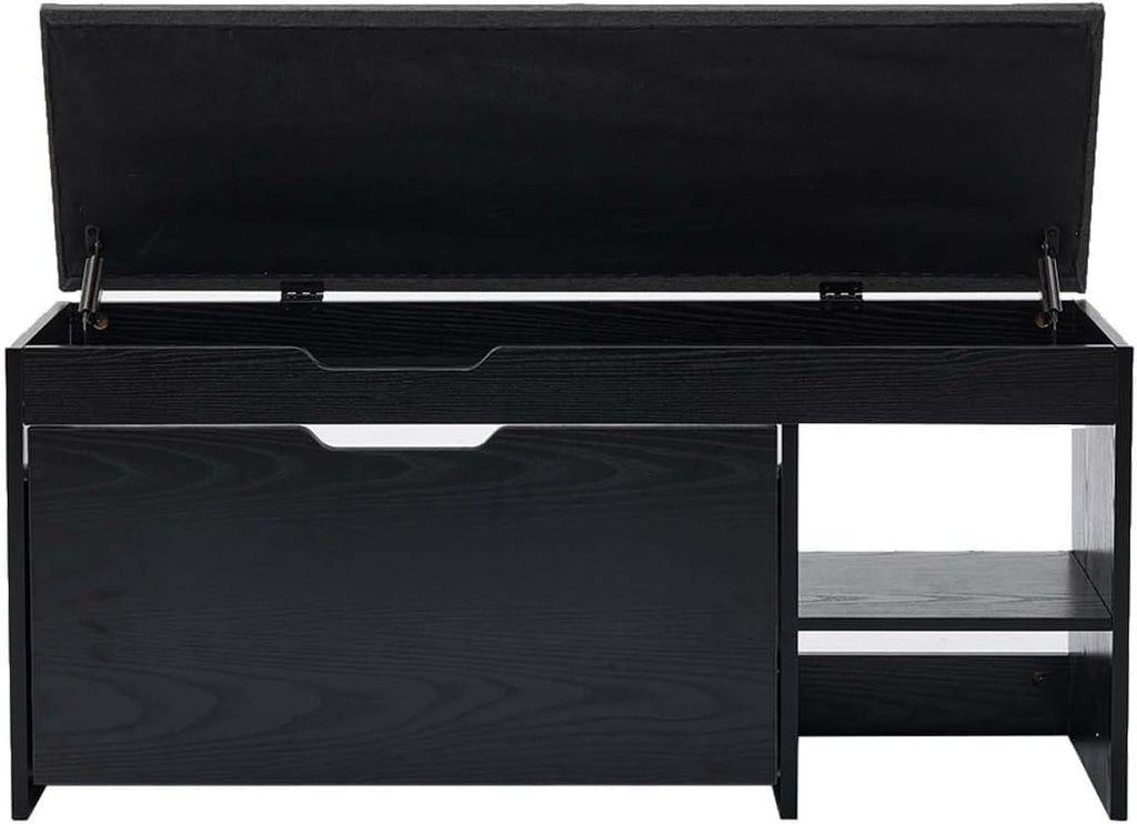 Shoe Storage Bench with Flip Drawers, Entryway Shoe Cabinet with Adjustable Shelves & Padded Seat Cushion, Shoe Organizer Storage Bench with Lift Top Storage for Hallway, Bedroom, Black
