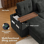 Vipbear 130" Modular Sectional Sleeper Sofa with Pull Out Bed, 9 Seat L Shaped Couch with Ottoman & Chaise/Reclining Backrest/Lift-Top Storage Arms/USB/LED Light/Tool-Free Assembly, Chenille Black
