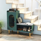 HLR Shoe Storage Bench with Glass Door&Shelf, L-Shaped Shoe Cabinet, Green | Modern Entryway Shoe Organizer with Padded Seat, Storage Cabinet for Hallway, Bedroom, Living Room, Office