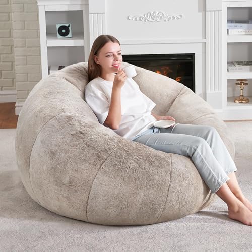 Hobestluk Large Bean Bag Chair for Adults to Relax, Donut-Shaped (Brown) | Special Donut Design, Memory Foam Filling, Comfortable Stuffed Sofa, Relaxing, Reading or Playing, Soft Plush Faux Fur Fabric