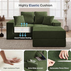 Cloud Modular Sectional Sofa, Comfy Couch for Living Room, Modern L-Shaped Couch with Reversible Chaise, Customizable Sleeper Sofa with Non Slip, No Assembly & Deep Seat, Green