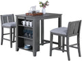 Lilola Home Graham 3-Piece Gray Finish Small Space Counter Height Dining Set with USB Charging Ports, Storage Shelves, and 2 Upholstered Chairs — Space-Saving Table & Chair Set for Apartments