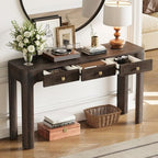 Bellemave 52" Rustic Console Table with 3 Drawers & Curved Corners, Wooden Sofa Tables Behind the Couch, Narrow Entryway Table with Thick Legs for Entrance, Hallway & Living Room (Espresso)