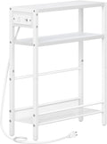 HOOBRO Small Narrow Side Table with Charging Station, Skinny End Table for Small Spaces, Slim Nightstand with USB Ports Outlet, Sofa Beside Table with Storage Shelf, White WT102UBZ01