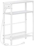 HOOBRO Small Narrow Side Table with Charging Station, Skinny End Table for Small Spaces, Slim Nightstand with USB Ports Outlet, Sofa Beside Table with Storage Shelf, White WT102UBZ01
