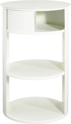 Christopher Knight Home Pomme 3-Tier Metal Small Side Table, Narrow Bedside Table with Sliding Door Cabinet, Bedroom Decoration Organizer, Round End Table with Storage, Space Saving, Matte White