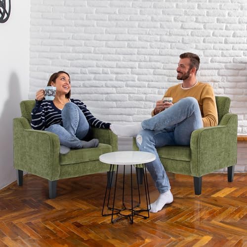 VINGLI Accent Chairs Set of 2, Modern Traditional Armchair for Living Room | Olive Green Reading Chair for Bedroom, Chenille Upholstered Sofa Chairs, Comfy Chair for Small Space, Apartment, Waiting Room