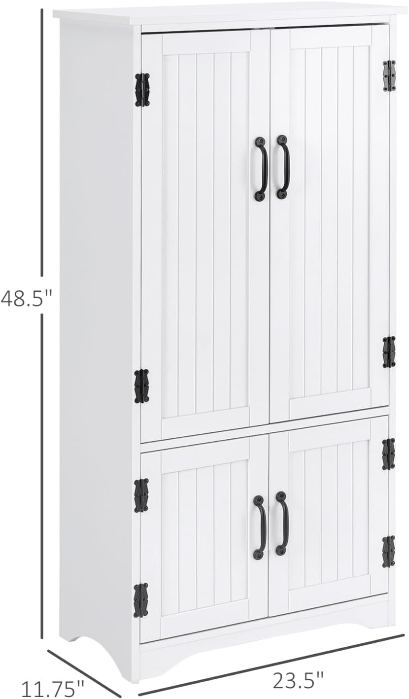Farmhouse Kitchen Pantry Cabinet, 48.5" Tall Storage Organizer, White Cupboard