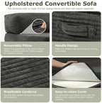 5-in-1 Convertible Sofa Bed, Loveseat, Tri-fold Futon Sofa Bed with Removable Cushions & Washable Cover, Pull Out Couch with Handle, for Small Spaces, Queen Size, Grey