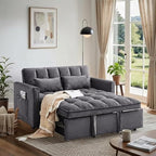 54" Convertible Sofa Bed with Adjustable Backrest, Dark Gray | Soft Velvet Sleeper Loveseat with Pull out Bed, Adjustable Backrest, Side Pockets, Ideal for Apartments and Guest Rooms