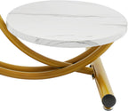 Round End Table, 2-Tier Side Table with Storage Shelves, Small Bedside Table with Arc-Shaped Frame, Wooden Vintage End Tables for Living Room Bedroom, 23.62in Height (Gold Frame + White Board)