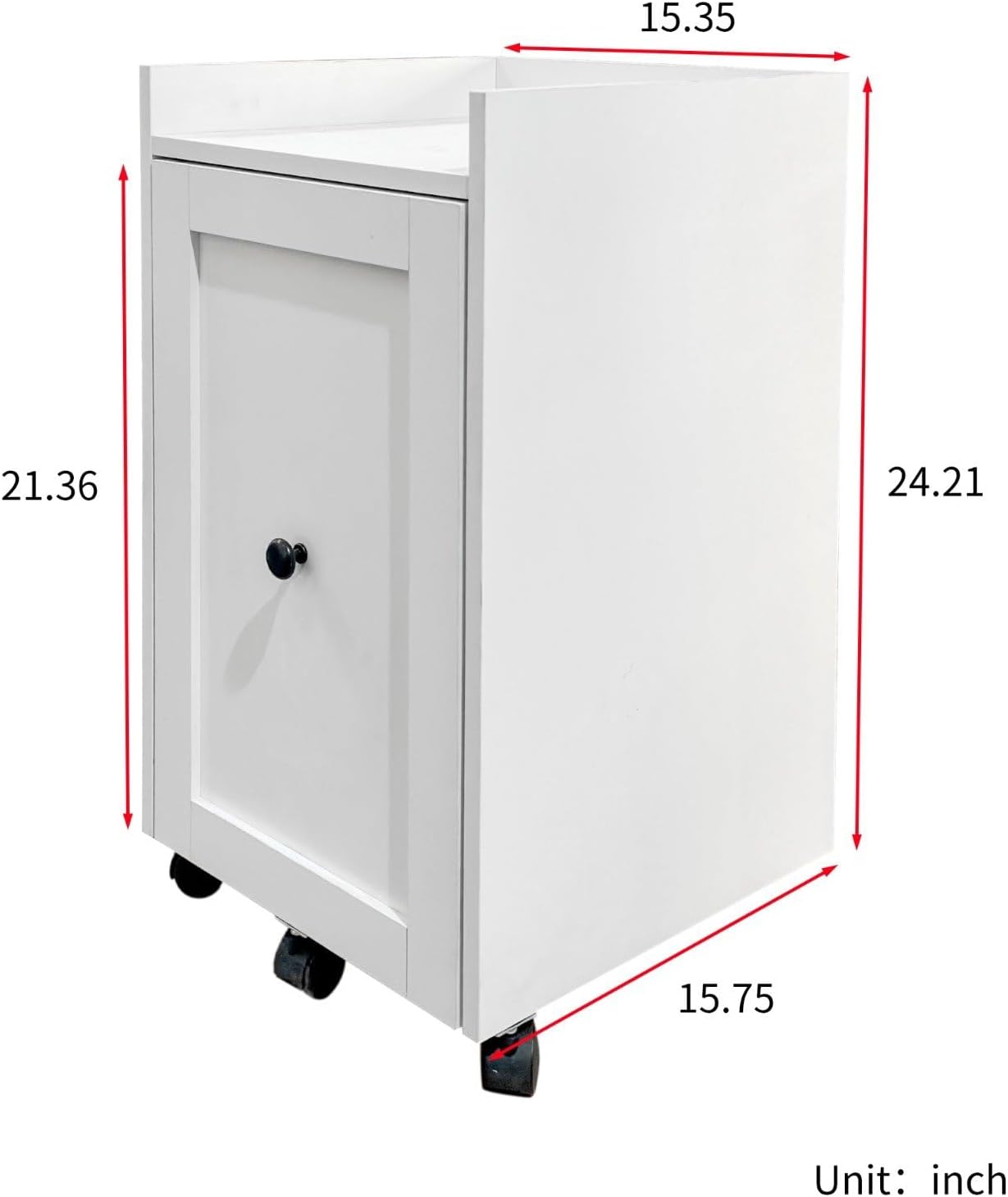 Sliding Pantry Organizer Cabinet with Wheels, 3 Tier Pull Out Snack Storage Rack for Kitchen, Bathroom, Laundry Room, White Mobile Food Organizer with Door & Shelves