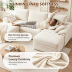 107" Modular Sectional Sofa Couch with Storage,U-Shape 3 Seat Comfy Modern Cloud Couch Sofa with Ottoman, 27" Deep Seat Corduroy Sofa for Living Room, Tool-Free Assembly - Beige