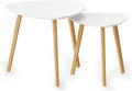 BAMEOS Bamboo Nesting Triangle End Table,Set of 2 Side Table Modern Minimalist Coffee Table for Living Room, Balcony in White