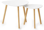 BAMEOS Bamboo Nesting Triangle End Table,Set of 2 Side Table Modern Minimalist Coffee Table for Living Room, Balcony in White