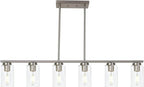 6-Light Kitchen Island Lighting with Clear Glass Shades, Modern Linear Pendant Light Fixture for Dining Room Pool Table, Brushed Nickel Finish