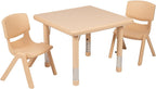 Flash Furniture 24" Square Natural Plastic Height Adjustable Activity Table Set with 2 Chairs