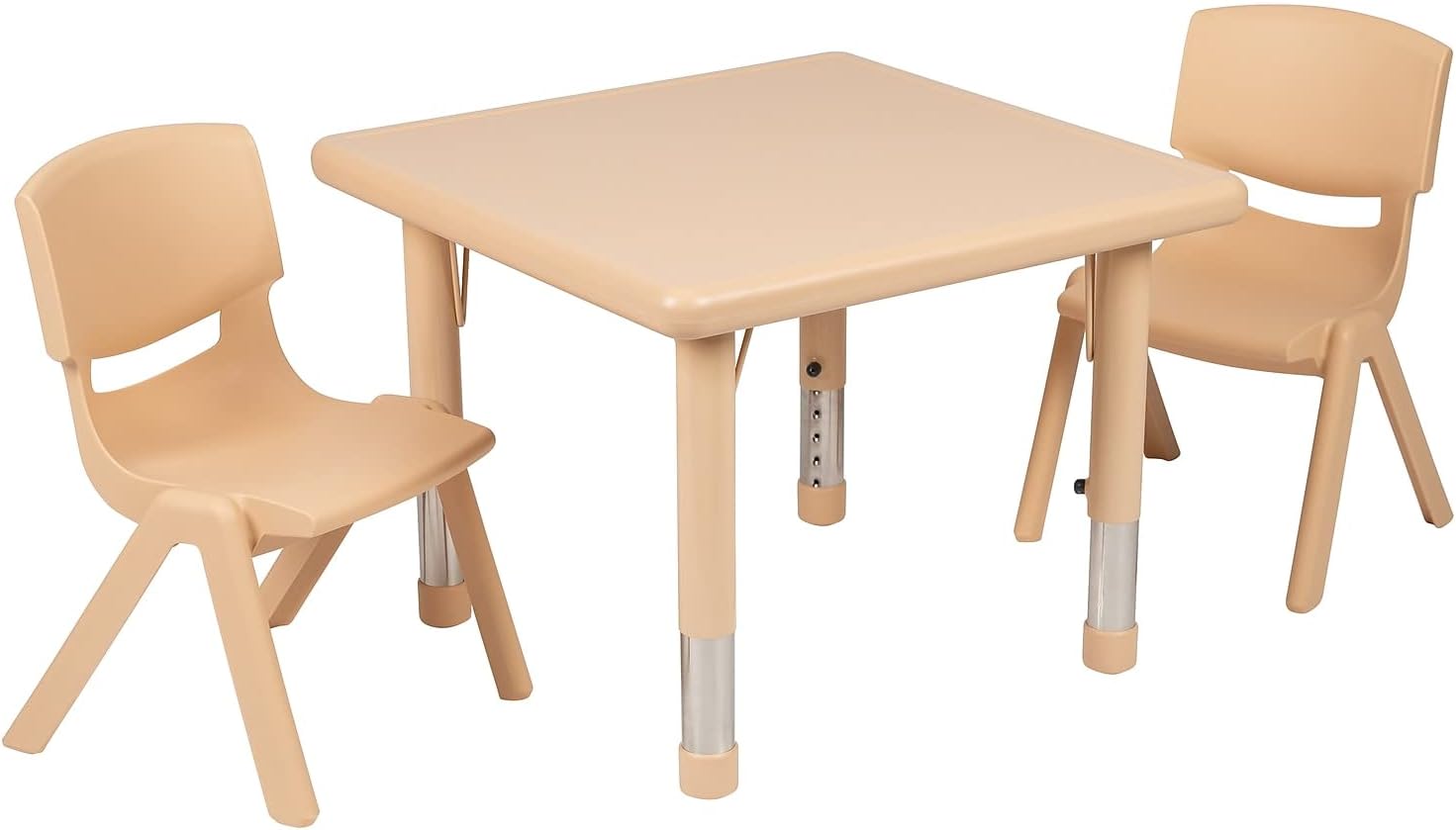 Flash Furniture 24" Square Natural Plastic Height Adjustable Activity Table Set with 2 Chairs