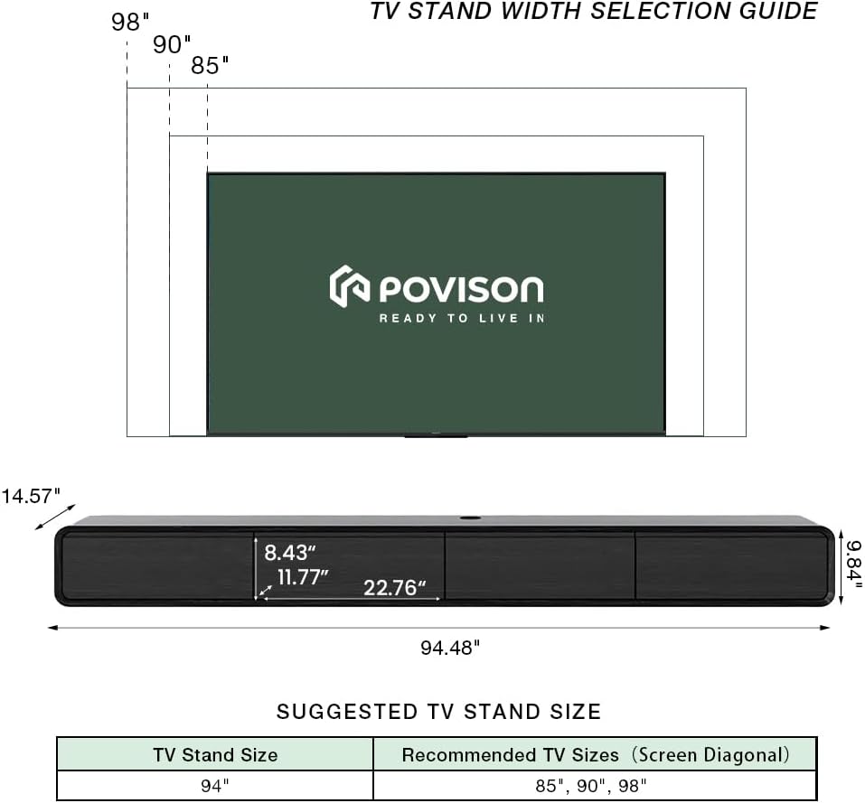 POVISON Fully-Assembled Minimalist Floating TV Stand with LED Lights, Modern Wall-Mounted Media Console with 4 Flip-Down Cabinet Doors for 85 Inch TV, Black Oak, 94"