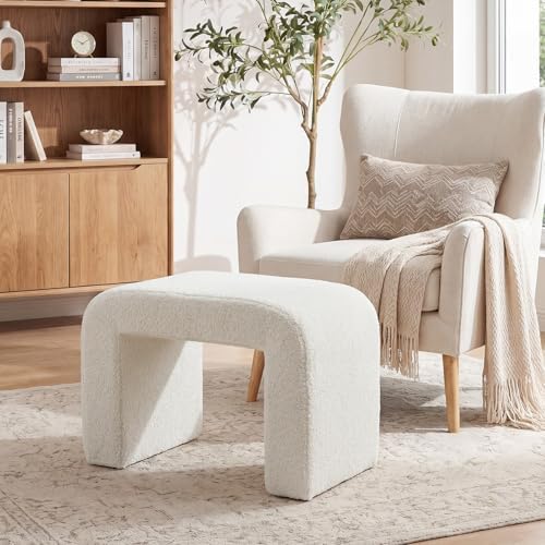 Tribesigns Vanity Stool Chair, Large Foot Stool Ottoman, Modern Foot Rest for Couch, Shoe Bench for Entryway, End of Bed Bench for Bedroom, Extra Seating for Living Room, Fully Assembly, White