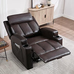CANMOV Manual Recliner Chair with Massage and Heat,Breathable Leather Recliner Chair with Armrest and Backrest, Manual Reclining Single Sofa with 2 Cup Holders, Side Pocket for Living Room,Dark Brown