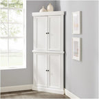 HomeStock Corner Pantry Cabinet - Tall White Kitchen Storage, 2 Stackable Units