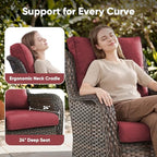 Belord Outdoor Swivel Chairs Set of 2,Patio Wicker Rocker Chairs,All Weather Patio Conversation Furniture Set, Ideal for Porch Balcony Deck Yard, Brown Wicker/Red