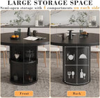 35.5'' Round Pedestal Dining Table, 2-4 Modern Fluted Dining Room Kitchen Table with Storage Shelf, Wood Base Dinner Tables for Kitchen, Breakfast Nook, Small Space, Living Room(Black)