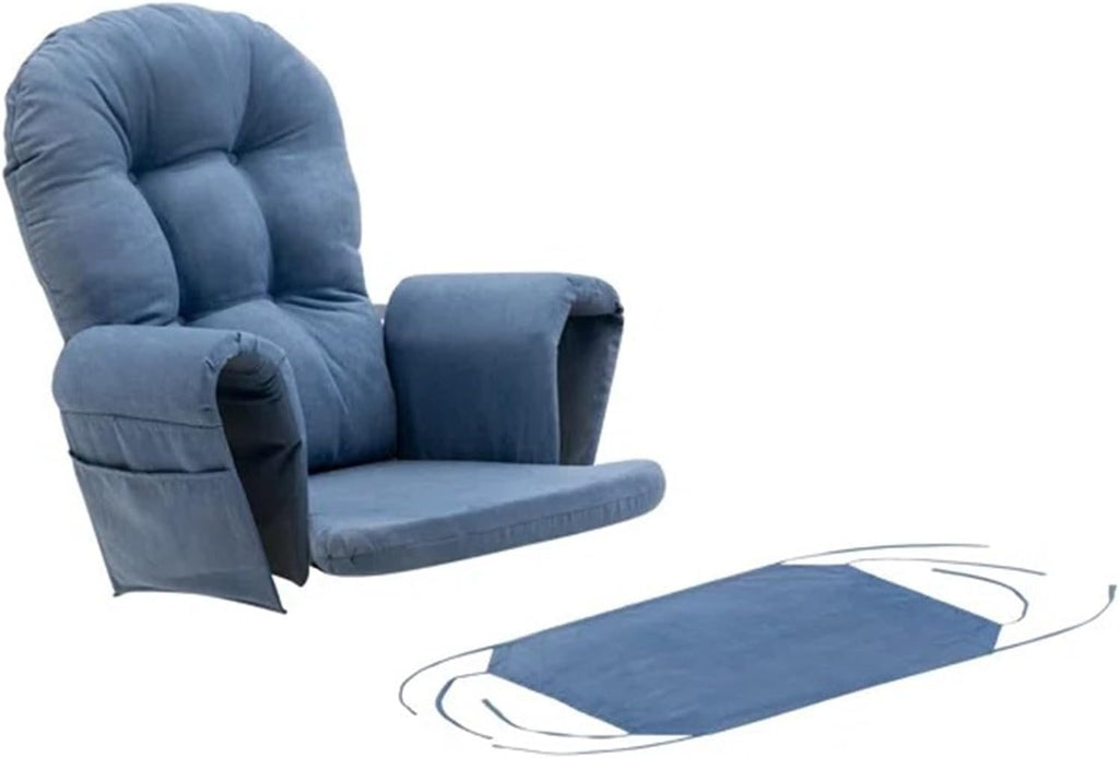 5Pcs Glider Rocker Cushions Set - Velvet Glider Rocker Replacement Cushions with Side Storage Pockets, Washable & Non Slip,Blue