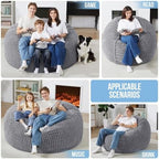 3 FT Bean Bag Chair,3' Big Bean Bag,Large Bean Bag Chairs for Adults | Comfy Beanbag Chairs with Memory Foam Filled,Soft Bean Bag Sofa with Machine Washable Dutch Corded Plush Cover-Dark Grey