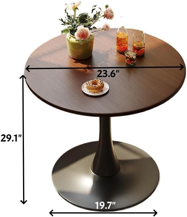 24" Round Cafe Table, Tulip Table for 2-3 Persons, Mid-Century Modern Style Round Wooden Top with Steel Sturdy Base for Living Room Balcony Kitchen Leisure (Walnut)