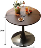 24" Round Cafe Table, Tulip Table for 2-3 Persons, Mid-Century Modern Style Round Wooden Top with Steel Sturdy Base for Living Room Balcony Kitchen Leisure (Walnut)