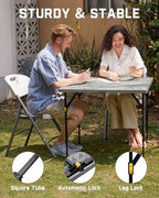 FanttikOutdoor Folding Card Table 34" Square, 2 Heights, Picnic Party Game | Fold-in-Half Utility Plastic Portable Table with Collapsible Legs & Carrying Handle, Heavy Duty, Zeta S4 Pro