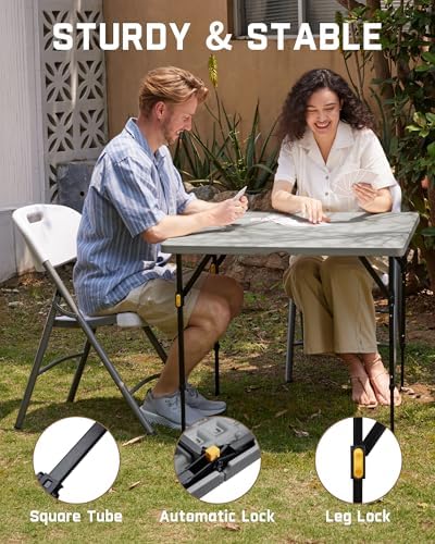 FanttikOutdoor Folding Card Table 34" Square, 2 Heights, Picnic Party Game | Fold-in-Half Utility Plastic Portable Table with Collapsible Legs & Carrying Handle, Heavy Duty, Zeta S4 Pro