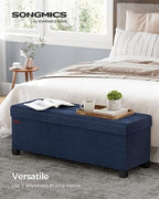 SONGMICS Storage Ottoman Bench, Foldable Foot Rest with Legs | End of Bed Bench, Storage Chest, 43.3 x 15 x 15.8 Inches, Load up to 660 lb, Midnight Blue, MELISA Collection ULSF018I01
