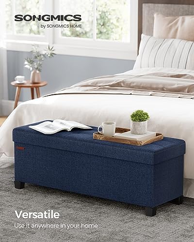 SONGMICS Storage Ottoman Bench, Foldable Foot Rest with Legs | End of Bed Bench, Storage Chest, 43.3 x 15 x 15.8 Inches, Load up to 660 lb, Midnight Blue, MELISA Collection ULSF018I01
