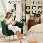 Andeworld Velvet Accent Chair, Barrel Armchair, Green | Velvet Upholstery, Golden Metal Legs, Comfy Barrel Back, Modern Style, Living Room Bedroom Office