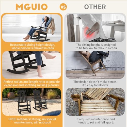 Oversized All-Weather Outdoor Rocking Chairs Set of 2, Patio Rocker | Ergonomic Curved Slat High Back, Smooth Rocking, Tall Seat Relieves Calf, Holds 380lbs, Fade Crack Resistant & Easy to Clean