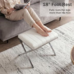 DUHOME Vanity Stool,Modern PU Leather Ottoman Stool Chair for Vanity Bench with Metal X Legs, Rectangle Makeup Stools Padded Foot Rest Ottoman for Makeup Room, Living Room, Bathroom,White
