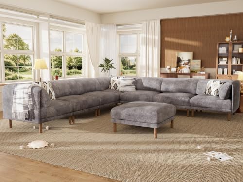Cloud Sectional Couches for Living Room,Modular Sectional Sofa,Grey | Extra Deep 9 Seater,Oversized Couches With 2 Ottoman,Solid Wood Leg,Large Sofa for Big Space,Office,Apartmen