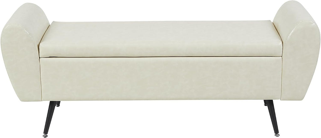 Faux Leather Storage Bench for Bedroom, Extra Long Bench for King Size Bed, Modern Upholstered End of Bed Ottoman Bench with Arms for Entryway Living Room (Faux Leather-Beige)
