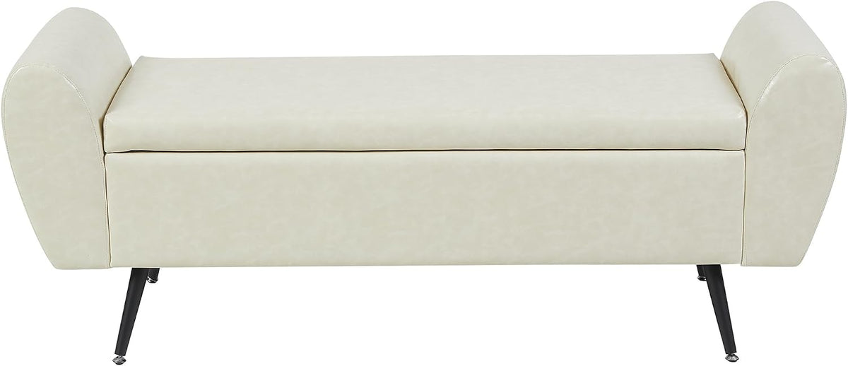 Faux Leather Storage Bench for Bedroom, Extra Long Bench for King Size Bed, Modern Upholstered End of Bed Ottoman Bench with Arms for Entryway Living Room (Faux Leather-Beige)